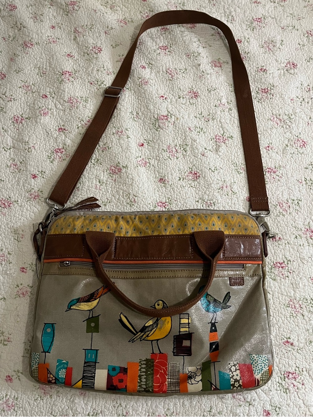 Fossil “Key-Per City Birds” Coated Canvas Crossbody Bag
